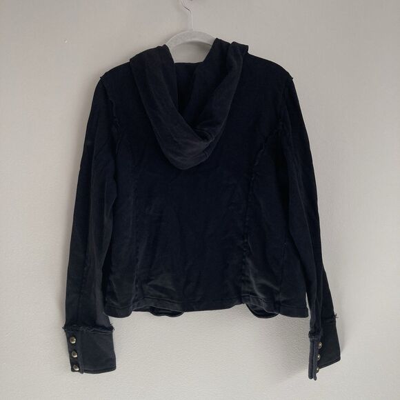 Allihop Anthropologie Black Hooded Jacket Womens Size Medium Pockets Cotton - Picture 7 of 11